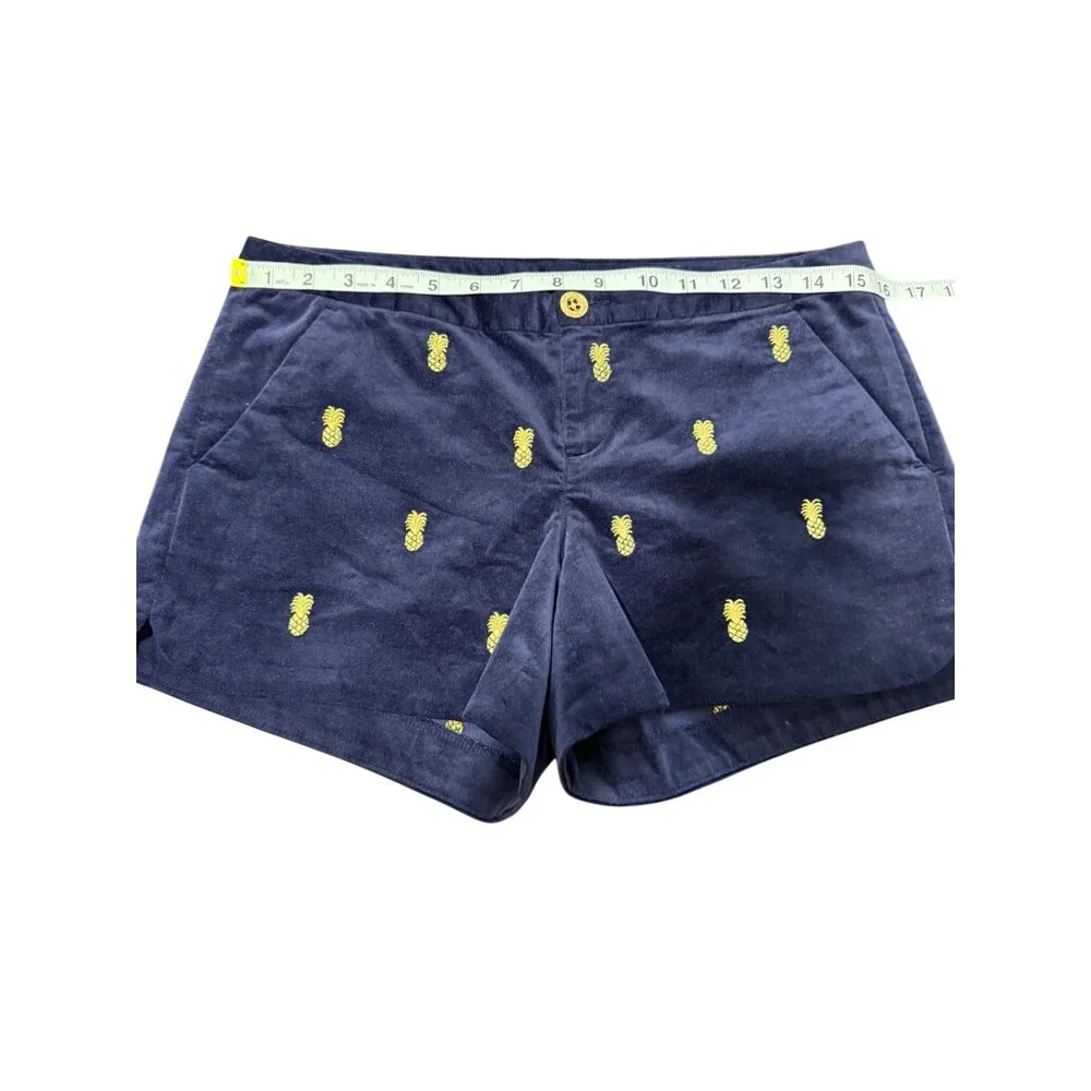 Lilly Pulitzer Size 2 Velvet Short Adie Navy Blue Embroidered Gold Pineapple - Picture 4 of 8